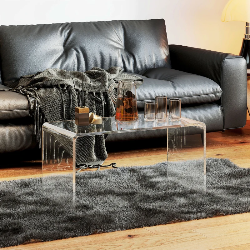 HOMCOM 0.6" Thick Acrylic Coffee Table, 32" Long Rectangle Waterfall Coffee Table, Clear