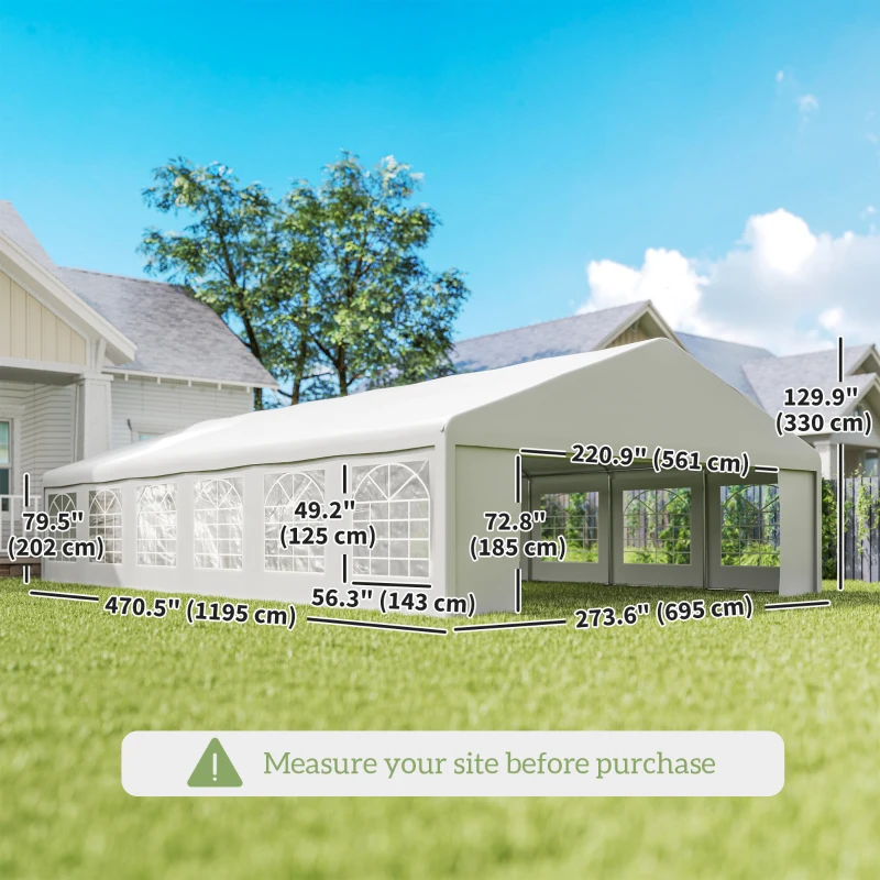 Outsunny 23' x 39' Party Tent, Heavy Duty Outdoor Canopy Tent Shelter with 2 Doors and 12 Windows for Parties, Events, White