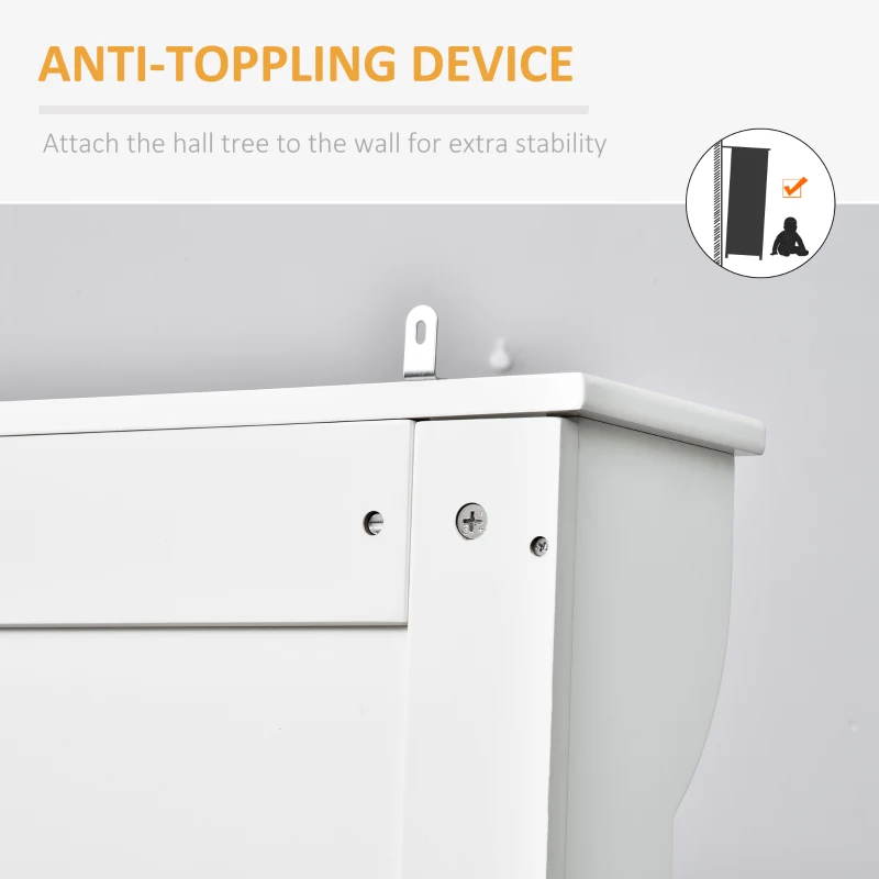 HOMCOM 3-In-1 Hall Tree w/ Coat Rack, Shoe Storage and Bench Seat, Entryway Bench w/ 4 Hooks for Hallway, Living Room, White