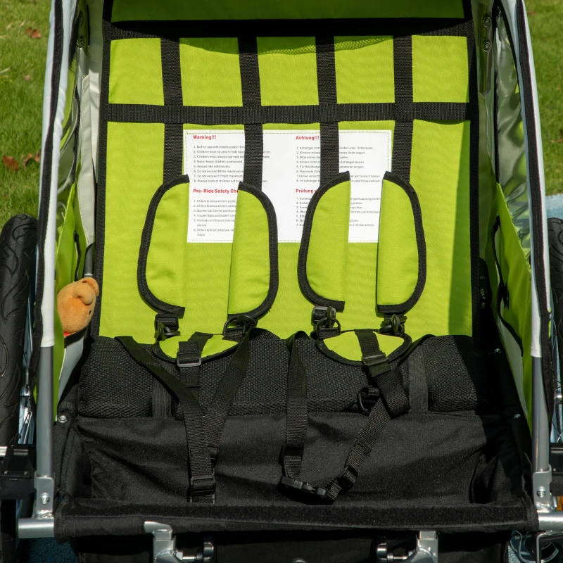 Aosom 2-Seat Elite 360 Swivel Bike Trailer for Kids Bicycle Cargo Trailer with Water-Resistant Windows, Green and White