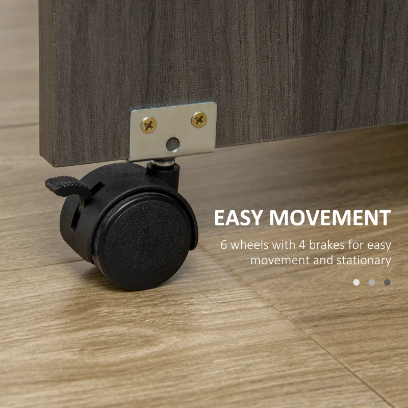 HOMCOM Drop Leaf Dining Table, Mobile Folding Table on Wheels with Drawers and Cabinet for Dining Room, Kitchen, Grey