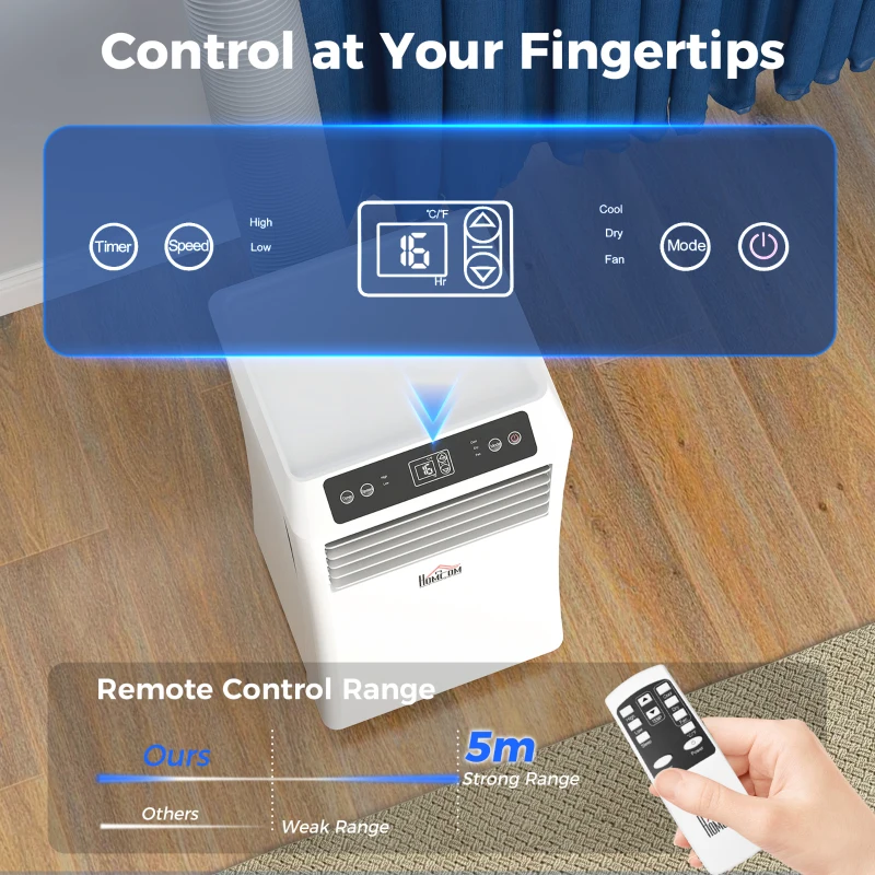 HOMCOM 10,000BTU Mobile Portable Air Conditioner with Cooling, Dehumidifier, 2 Speed Fans, 24-Hour Timer for Bedroom, White