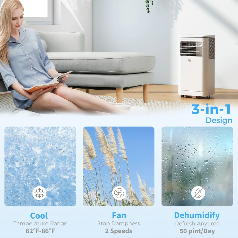 HOMCOM 8,000 BTU Portable Air Conditioner Fan w/ Remote for Rooms Up to 344 Sq. Ft., Evaporative Cooler AC Unit White