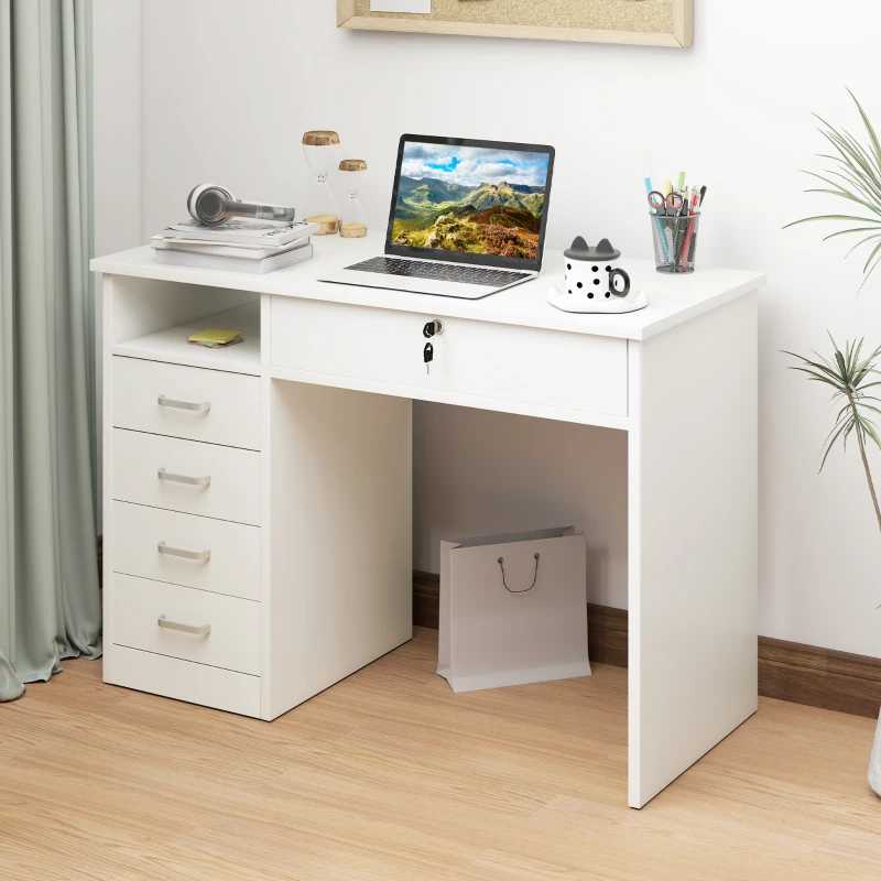 Vinsetto Home Office Desk with Storage, Computer Desk with Lockable Drawer and Open Compartment, White