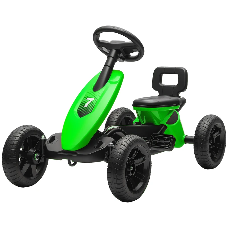 Qaba Pedal Go Kart for Kids 2-5 Years Old with Silent EVA Wheels, Metal Frame, Green