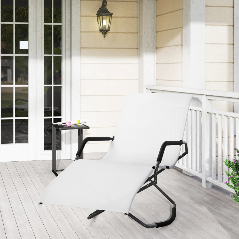 Outsunny Outdoor Folding Rocking Chair, Foldable Chaise Lounge Pool Chair, Zero Gravity Lounge Chair with Armrests for Sun Tanning, Sunbathing, Rocker for Patio, Lawn, Beach, White