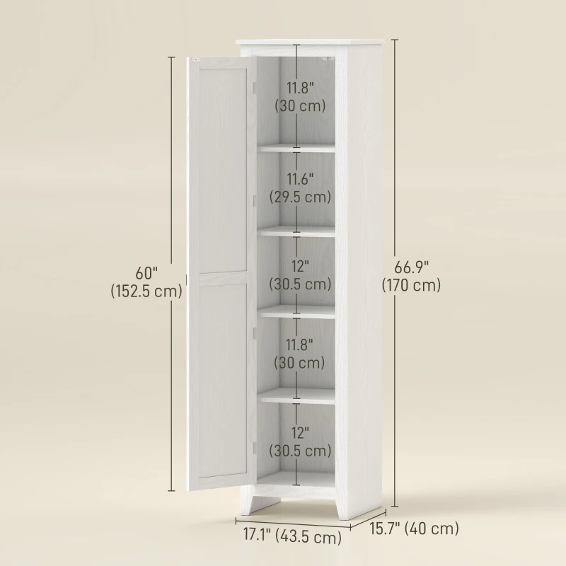 HOMCOM 67" Farmhouse Kitchen Pantry Storage Cabinet with Barn Door, Kitchen Pantry Cabinet with Adjustable Shelves, White