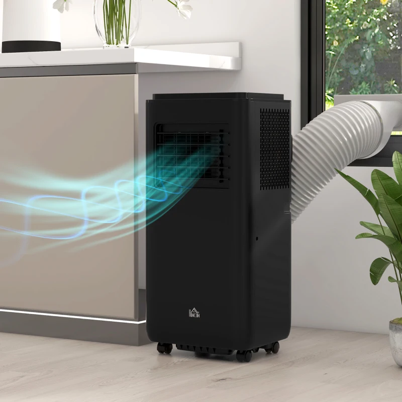 HOMCOM 10,000 BTU Moible Air Conditioner 440 Sq. Ft., Dehumidifier Fan Auto Sleep with 24H Timer On/Off, Window Kit, Black