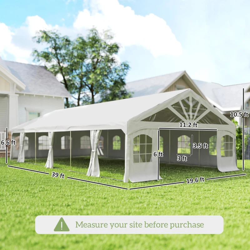 Outsunny Heavy Duty Party Tent, 19.5' x 39' Large Sun Shade Canopy Tent for Parties, Wedding, Events, BBQ Grill, White