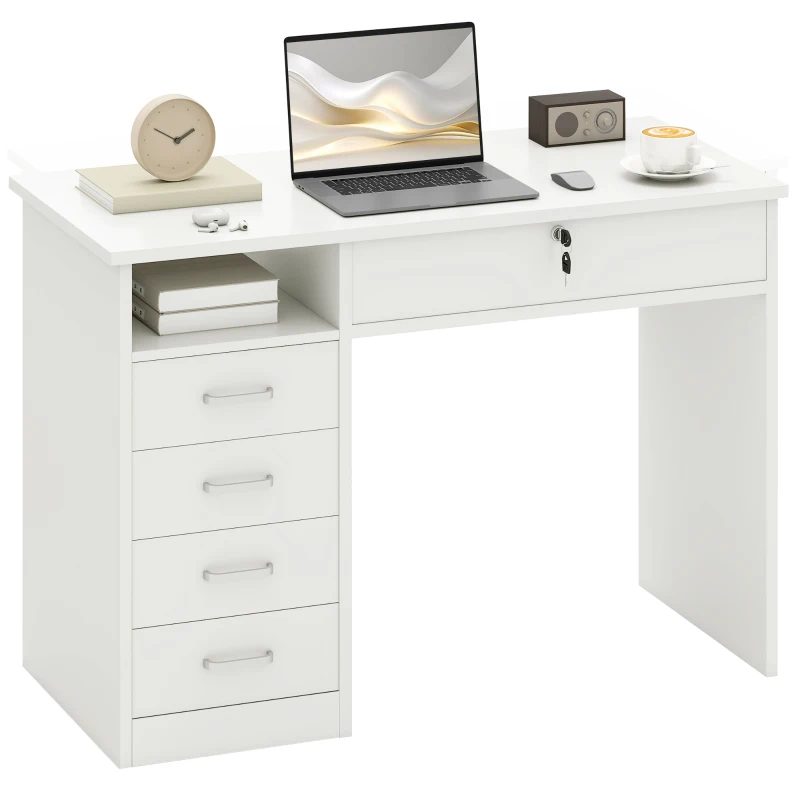 Vinsetto Home Office Desk with Storage, Computer Desk with Lockable Drawer and Open Compartment, White