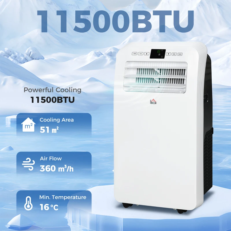 HOMCOM 11500 BTU Mobile Air Conditioner, 550 Sq. Ft., AC Unit with Dehumidifier, 24H Timer On/Off, Window Kit