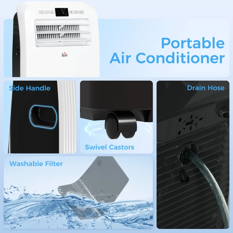 HOMCOM 11500 BTU Mobile Air Conditioner, 550 Sq. Ft., AC Unit with Dehumidifier, 24H Timer On/Off, Window Kit