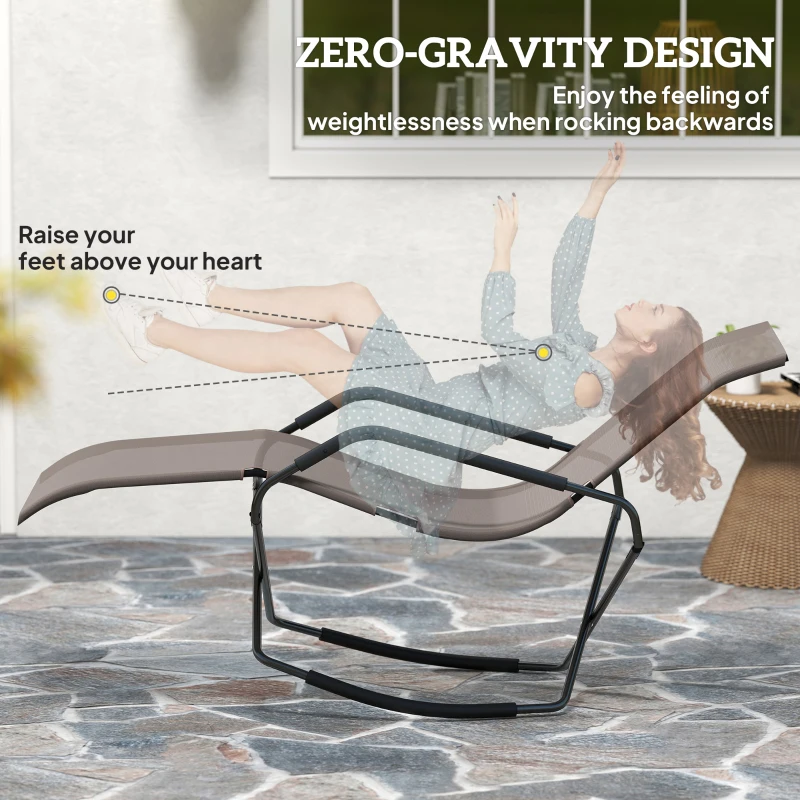 Outsunny Outdoor Folding Rocking Chair, Foldable Chaise Lounge Pool Chair, Zero Gravity Lounge Chair with Armrests for Sun Tanning, Sunbathing, Rocker for Patio, Lawn, Beach, Brown