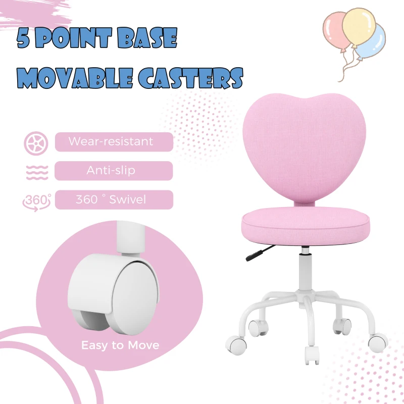 HOMCOM Heart Love Shaped Back Design Office Chair with Adjustable Height, Pink