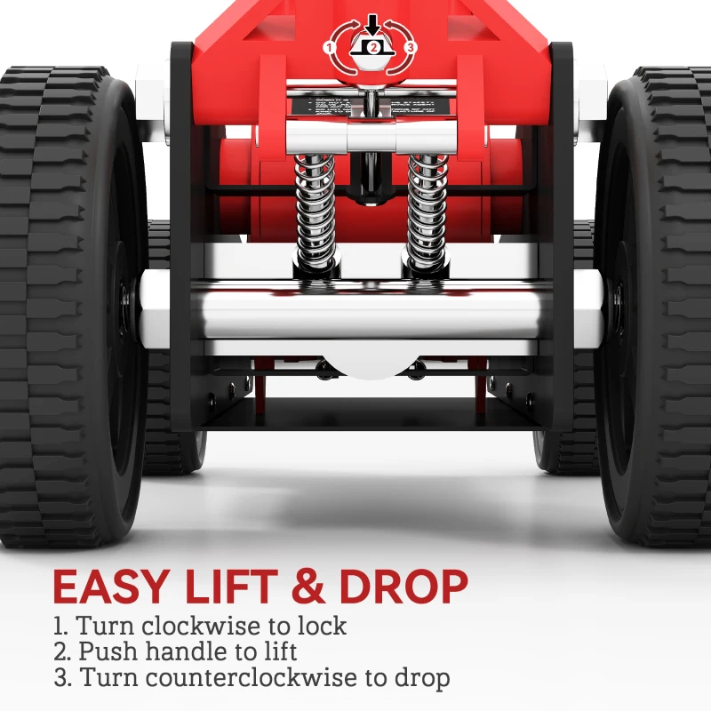 HOMCOM 1.5 Ton Big Wheel Hydraulic Car Jack Heavy Duty Steel Off-Road Jack with Extra Saddle for Trucks, SUVs, ATVs, Red