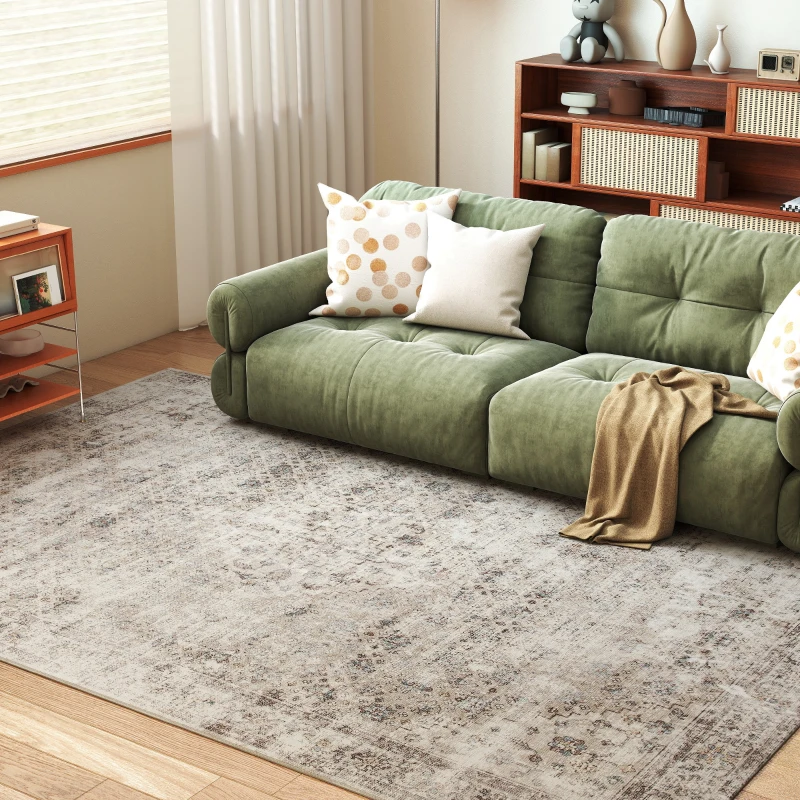 HOMCOM Machine Washable Area Rug 8x10, Non-Slip Traditional Floor Carpet for Living Room, Bedroom, Light Mixed-Brown