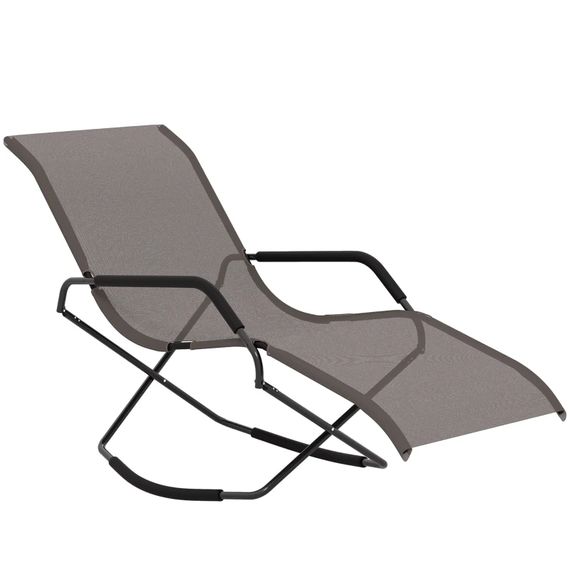 Outsunny Outdoor Folding Rocking Chair, Foldable Chaise Lounge Pool Chair, Zero Gravity Lounge Chair with Armrests for Sun Tanning, Sunbathing, Rocker for Patio, Lawn, Beach, Brown