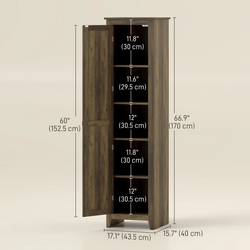 HOMCOM 67" Farmhouse Kitchen Pantry Storage Cabinet with Barn Door, Kitchen Pantry Cabinet with Adjustable Shelves, Brown