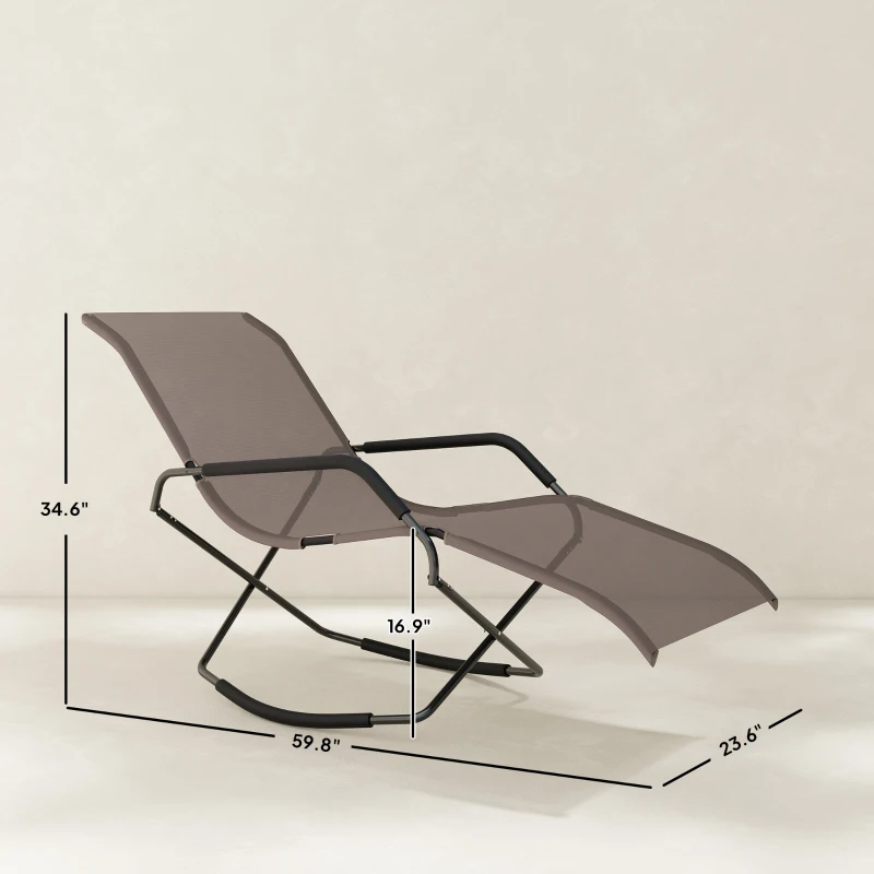 Outsunny Outdoor Folding Rocking Chair, Foldable Chaise Lounge Pool Chair, Zero Gravity Lounge Chair with Armrests for Sun Tanning, Sunbathing, Rocker for Patio, Lawn, Beach, Brown