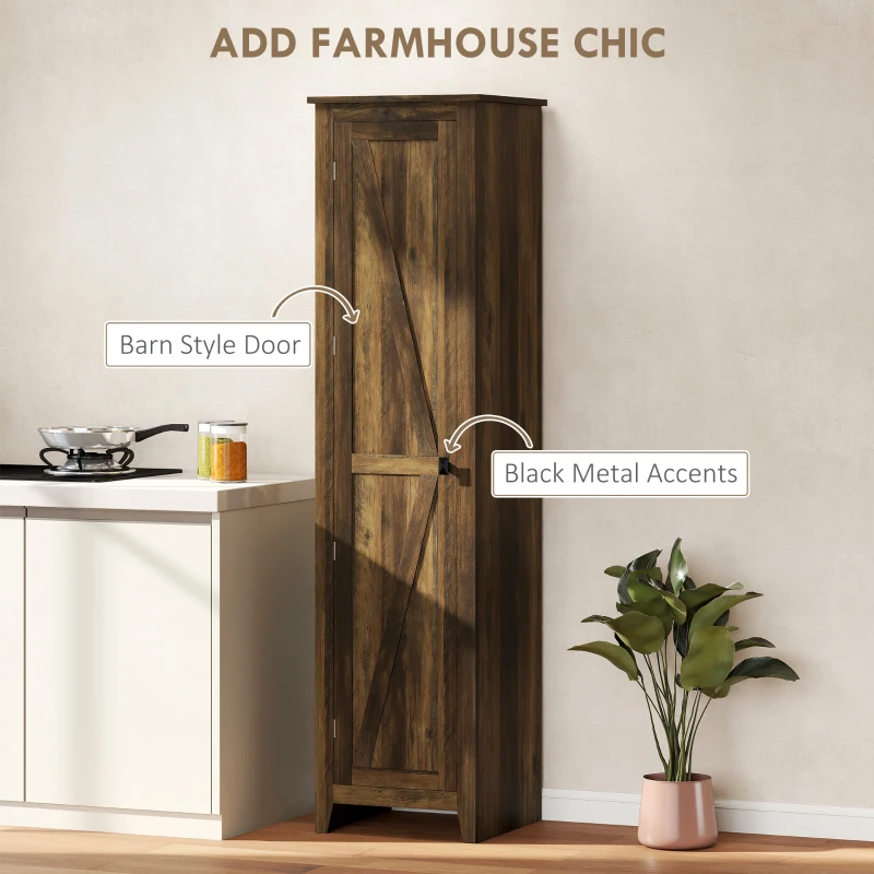HOMCOM 67" Farmhouse Kitchen Pantry Storage Cabinet with Barn Door, Kitchen Pantry Cabinet with Adjustable Shelves, Brown