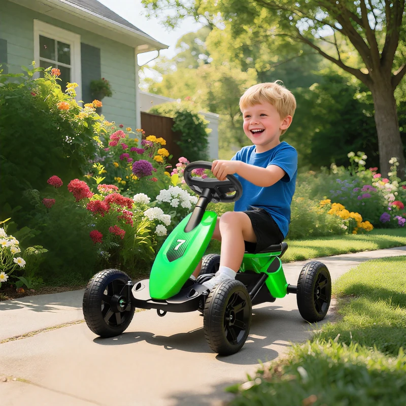 Qaba Pedal Go Kart for Kids 2-5 Years Old with Silent EVA Wheels, Metal Frame, Green