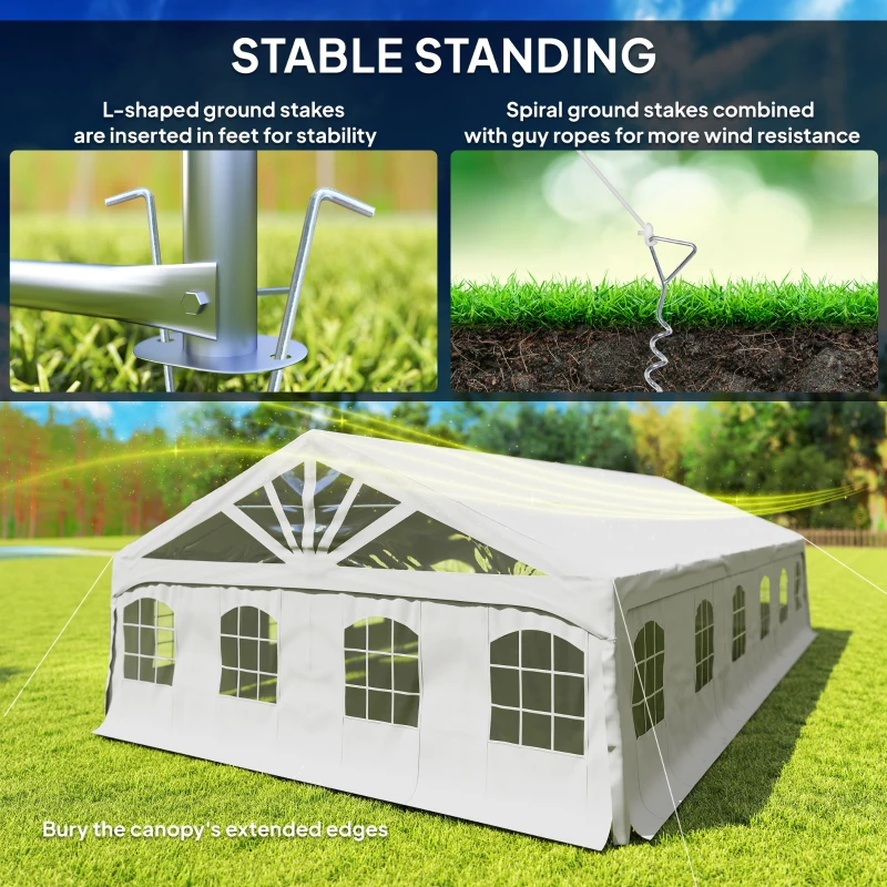 Outsunny Heavy Duty Party Tent, 19.5' x 39' Large Sun Shade Canopy Tent for Parties, Wedding, Events, BBQ Grill, White