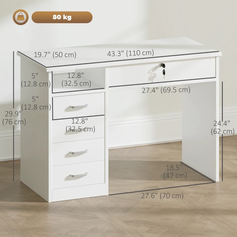 Vinsetto Home Office Desk with Storage, Computer Desk with Lockable Drawer and Open Compartment, White