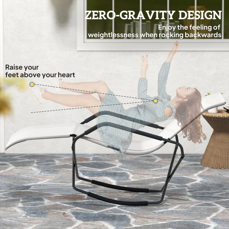 Outsunny Outdoor Folding Rocking Chair, Foldable Chaise Lounge Pool Chair, Zero Gravity Lounge Chair with Armrests for Sun Tanning, Sunbathing, Rocker for Patio, Lawn, Beach, White
