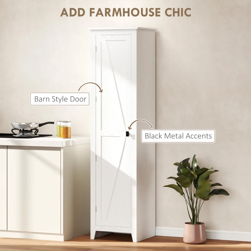 HOMCOM 67" Farmhouse Kitchen Pantry Storage Cabinet with Barn Door, Kitchen Pantry Cabinet with Adjustable Shelves, White