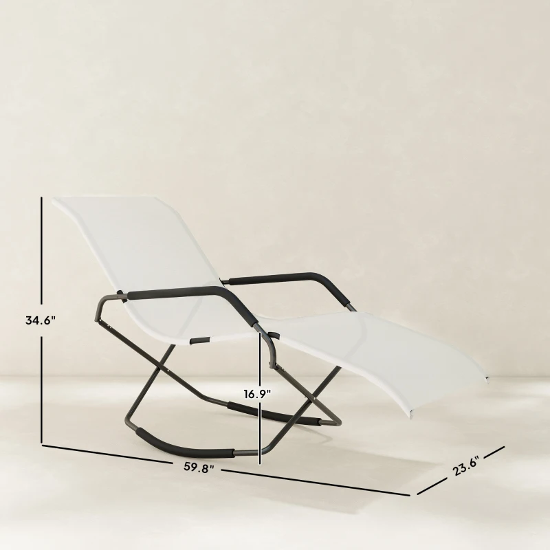 Outsunny Outdoor Folding Rocking Chair, Foldable Chaise Lounge Pool Chair, Zero Gravity Lounge Chair with Armrests for Sun Tanning, Sunbathing, Rocker for Patio, Lawn, Beach, White