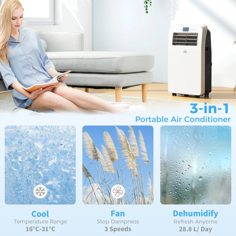 HOMCOM 11500 BTU Mobile Air Conditioner, 550 Sq. Ft., AC Unit with Dehumidifier, 24H Timer On/Off, Window Kit