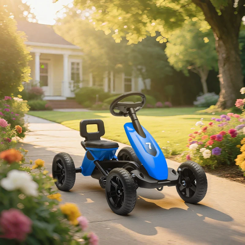 Qaba Pedal Go Kart for Kids 2-5 Years Old with Silent EVA Wheels, Metal Frame, Blue