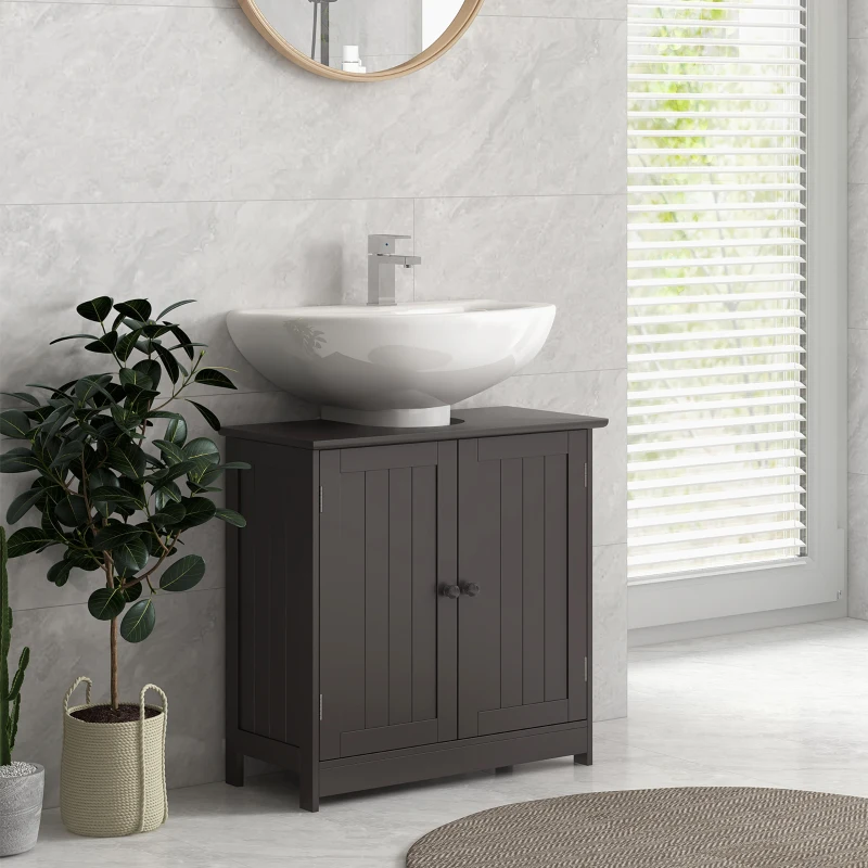 HOMCOM Under Sink Bathroom Cabinet with 2 Doors and Shelf, Pedestal Sink Bathroom Vanity Furniture, Coffee