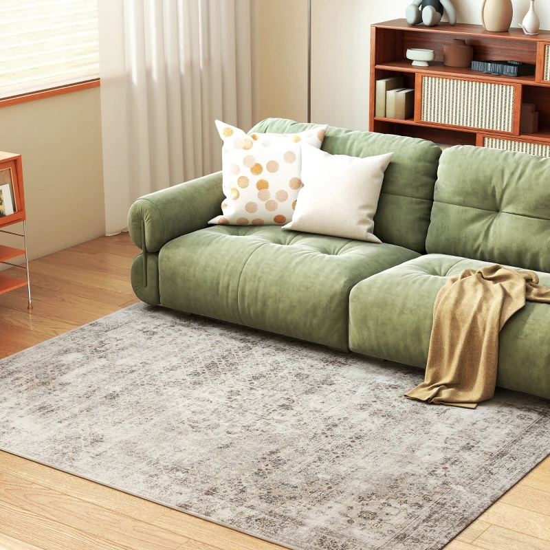 HOMCOM Machine Washable Area Rug 4x6, Non-Slip Traditional Floor Carpet for Living Room, Bedroom, Light Mixed-Brown