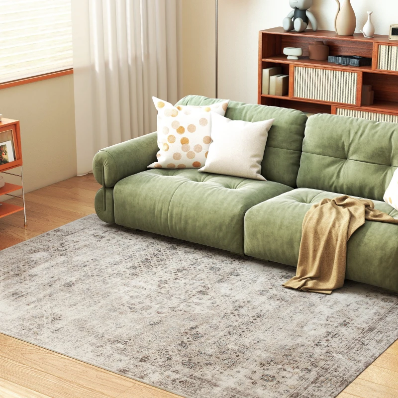 HOMCOM Machine Washable Area Rug 5x7, Non-Slip Traditional Floor Carpet for Living Room, Bedroom, Light Mixed-Brown