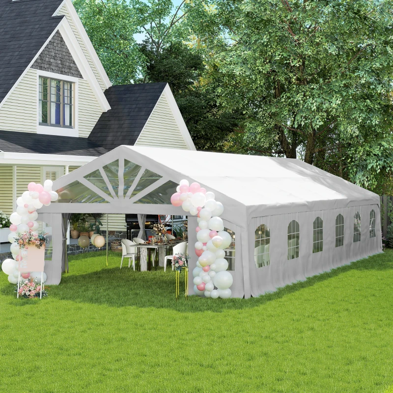 Outsunny Heavy Duty Party Tent, 19.5' x 39' Large Sun Shade Canopy Tent for Parties, Wedding, Events, BBQ Grill, White