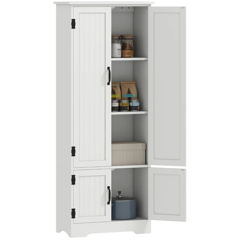 HOMCOM 60" 4-Door Storage Cabinet Multi-Storey Large Space Pantry with Adjustable Shelves White