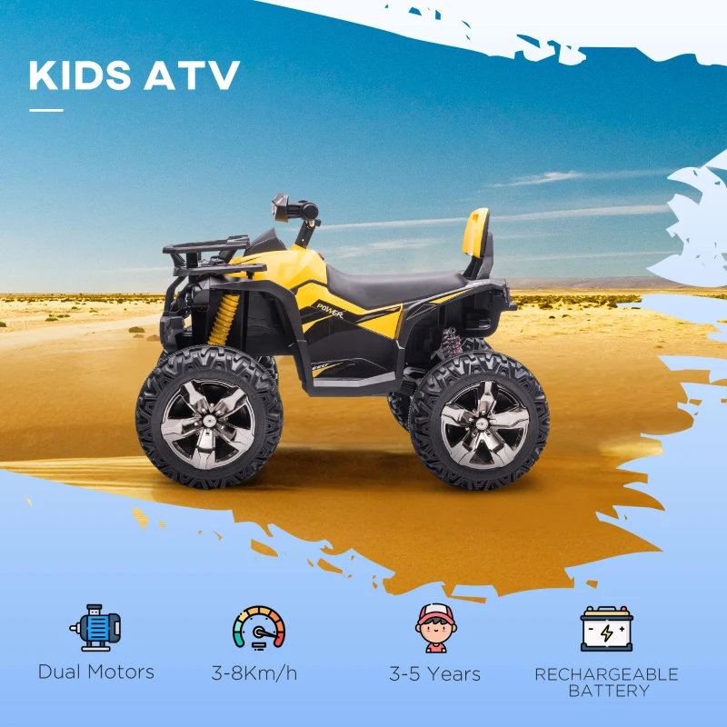 Aosom 12V Kids Recharging Ride-on Electric ATV Quad w/ Realistic Headlights Wide Wheel, Yellow