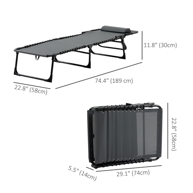 Outsunny Outdoor Folding Chaise Lounge, Reclining Lounge Chair with Adjustable Backrest and Removable Pillow, Grey