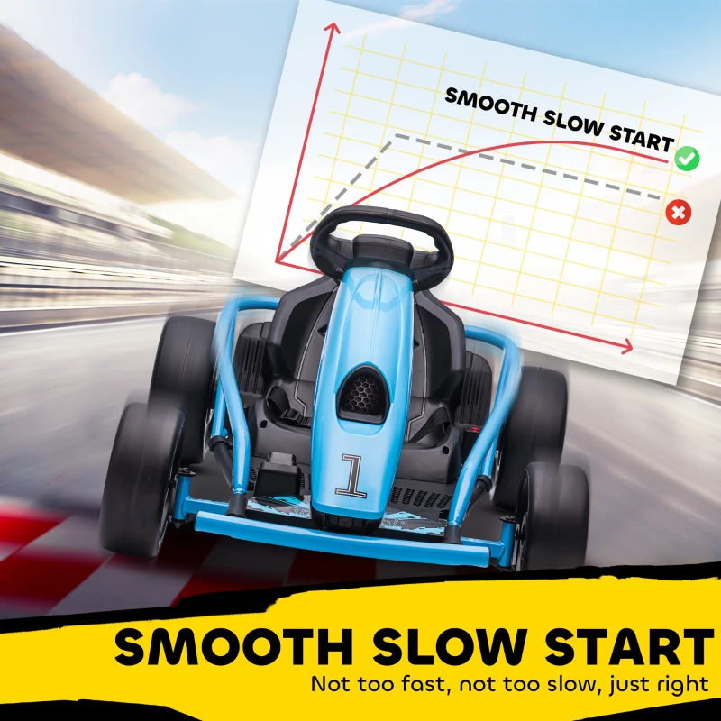 Aosom 24V Electric Go Kart for Kids, Drift Ride-On Racing Go Kart with 2 Speeds, for Boys Girls Aged 8-12 Years Old, Blue(m-7)