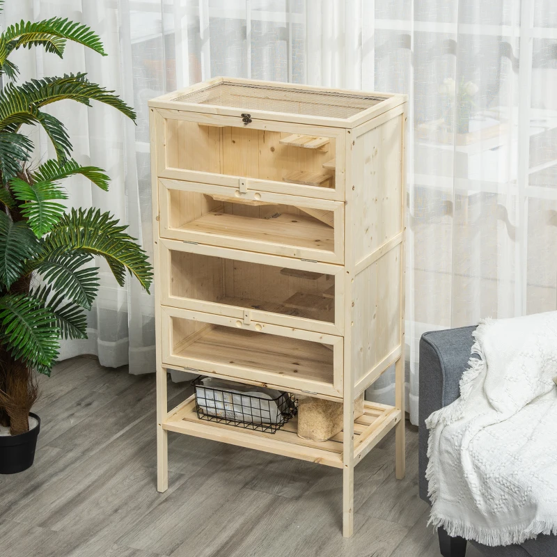 PawHut 5-Tier Wooden Hamster Cage Mice Habitat Rat Habitat with Openable Top, Front Door and Storage Shelf