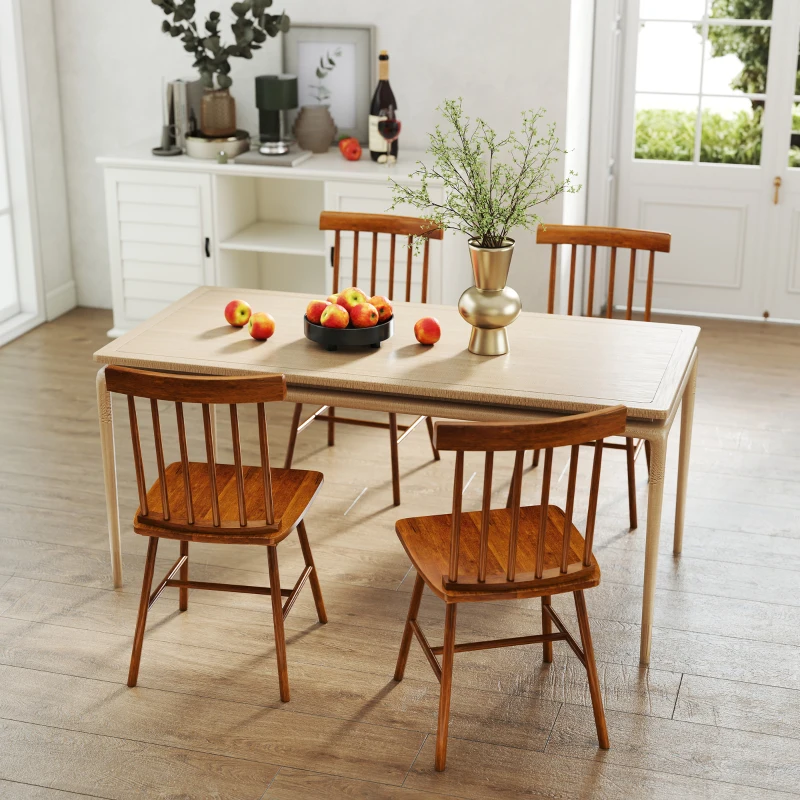 HOMCOM Dining Chairs Set of 2, Farmhouse Wood Kitchen Chairs with Rubber Wood Frame, Spindle Back for Dining Room, Light Brown