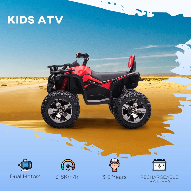 Aosom 12V 4 Wheeler Kids ATV with Music, Headlights for 37-60 Months Boys and Girls, Red