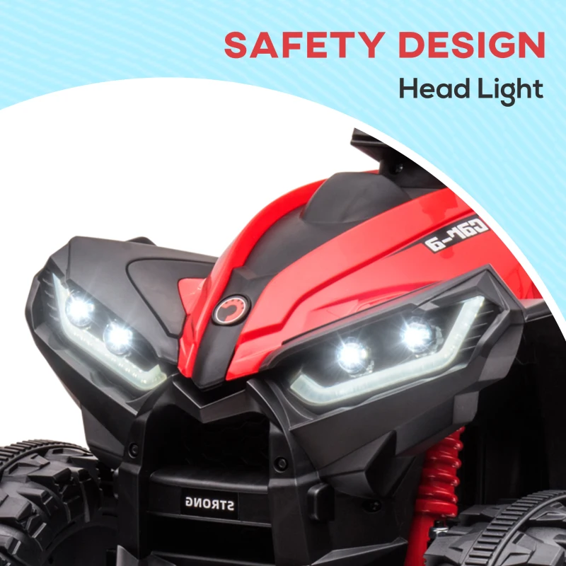 Aosom 12V Kids ATV Quad Car with Forward & Backward Function, Four Wheeler for Kids with Wear-Resistant Wheels, Music, Electric Ride-on ATV for Toddlers Ages 3+ Years Old, Red(m-6)
