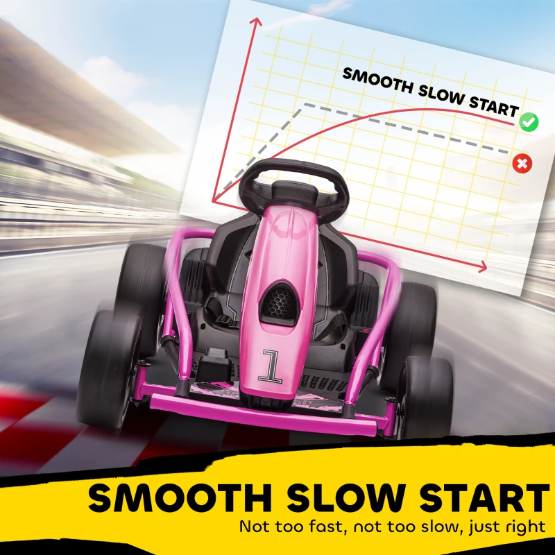 Aosom 24V Electric Go Kart for Kids, Drift Ride-On Racing Go Kart with 2 Speeds, for Boys Girls Aged 8-12 Years Old, Pink