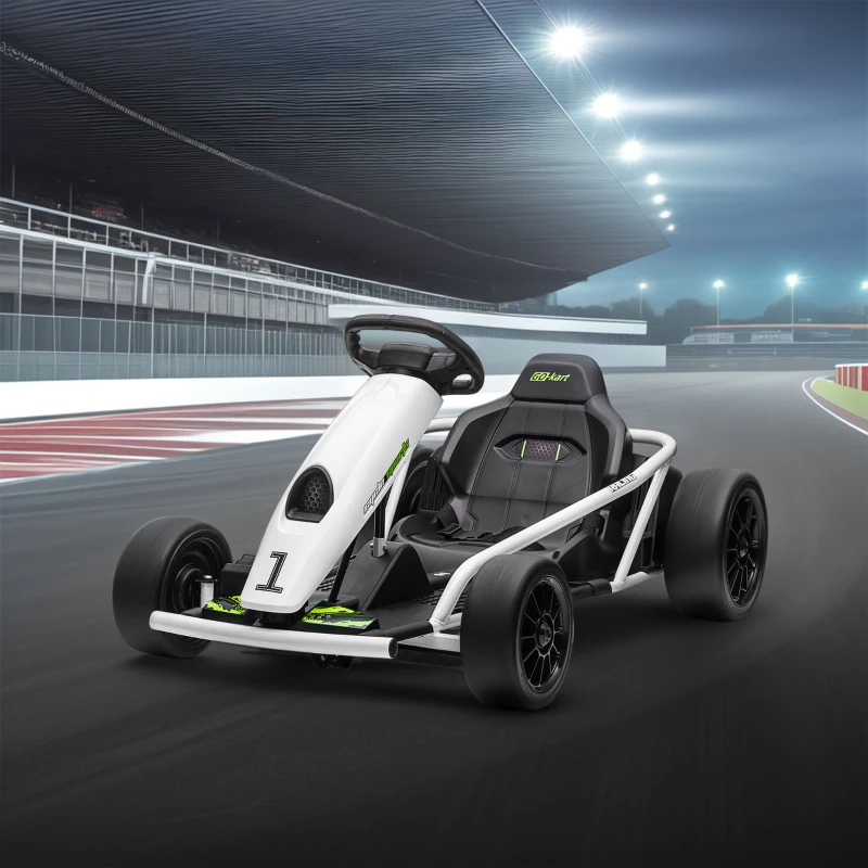 Aosom 24V Electric Go Kart for Kids, Drift Ride-On Racing Go Kart with 2 Speeds, for Boys Girls Aged 8-12 Years Old, White