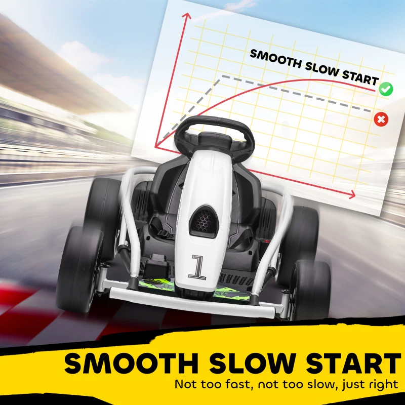 Aosom 24V Electric Go Kart for Kids, Drift Ride-On Racing Go Kart with 2 Speeds, for Boys Girls Aged 8-12 Years Old, White