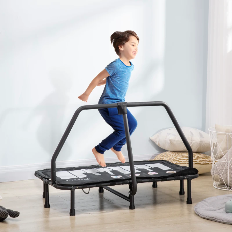 Soozier Kids Trampoline with Music Function Steel Frame Indoor Bouncer Rebounder Age 3 to 8 Years Old Black