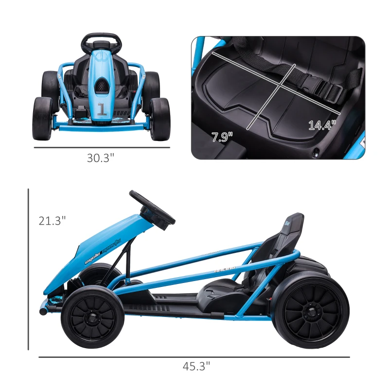 Aosom 24V Electric Go Kart for Kids, Drift Ride-On Racing Go Kart with 2 Speeds, for Boys Girls Aged 8-12 Years Old, Blue(m-3)
