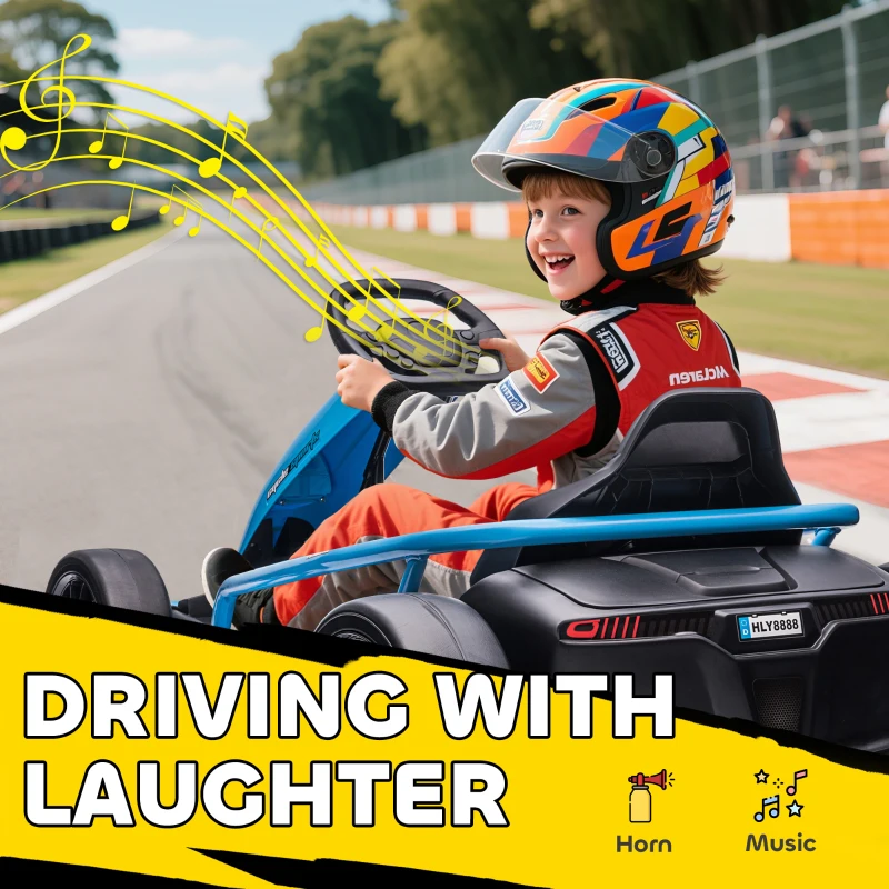 Aosom 24V Electric Go Kart for Kids, Drift Ride-On Racing Go Kart with 2 Speeds, for Boys Girls Aged 8-12 Years Old, Blue(m-8)